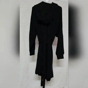 Jambys Black Tencel Waffle Knit Hooded Robe with Belt XL/XXL